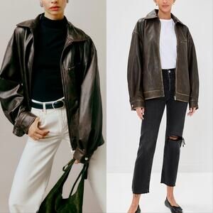 New Reformation Veda Marco Leather Oversized Bomber